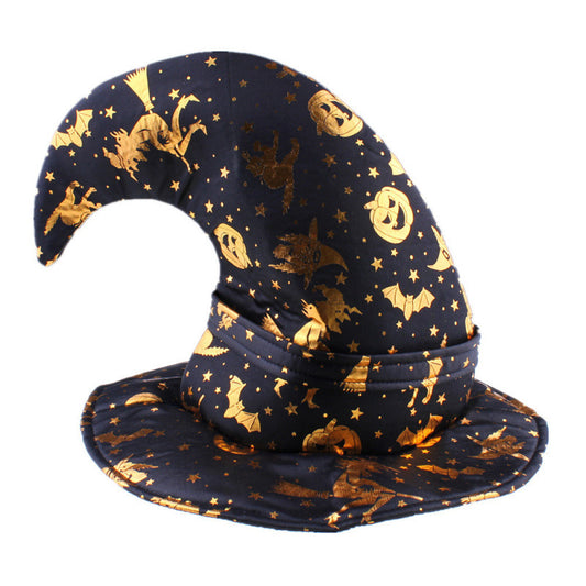 Halloween Party Hat ¨C Witch/Wizard Hat with Veil and Pumpkin Print (Black Pointed Hat)