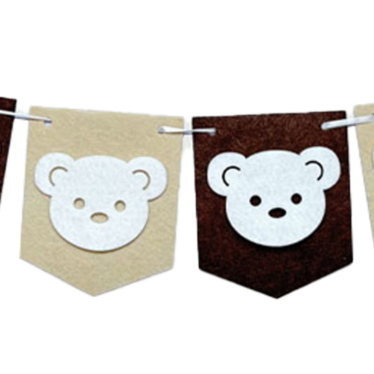 Banners, teddy bear birthday flags, decorative background wall, party floral arrangements