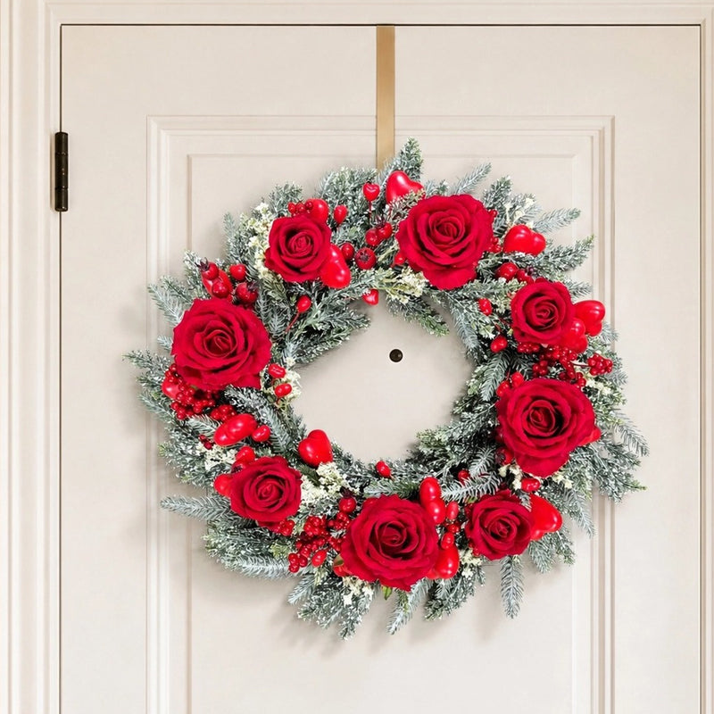 Simulated red rose heart-shaped garland
