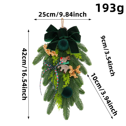 Christmas Wreath: Dark Green with Gold Berries and Reindeer ¨C Upside-Down Tree-Style Door Hanging ¨C Harvest Festival & Holiday Decoration