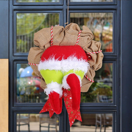 Christmas Elf Leg Burlap Wreath ¨C Holiday Decoration