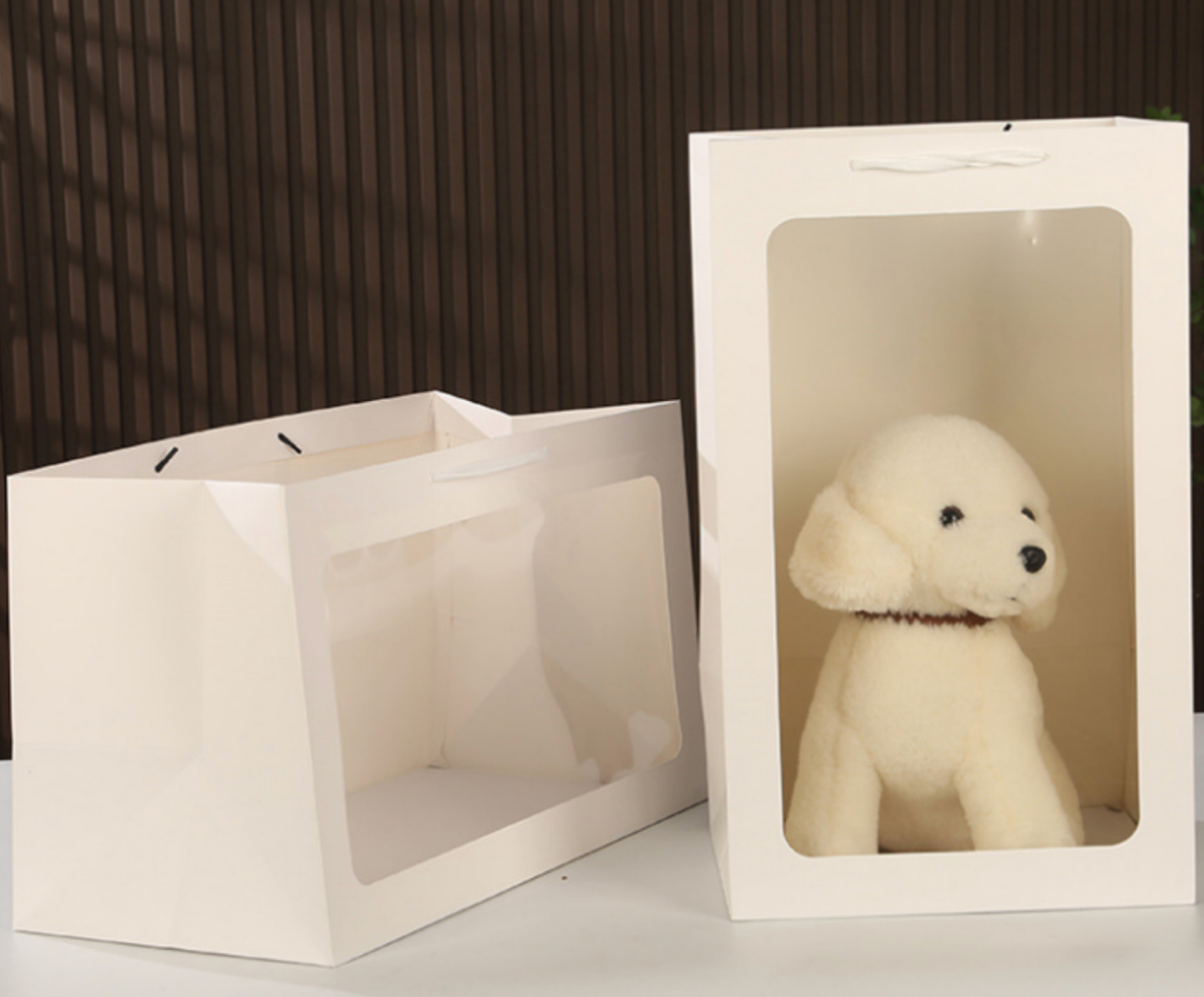 Extra-Large Windowed Gift Bag ¨C Transparent Horizontal Bag for Plush Toys / Vertical Window Bag for Valentine's Day Flowers