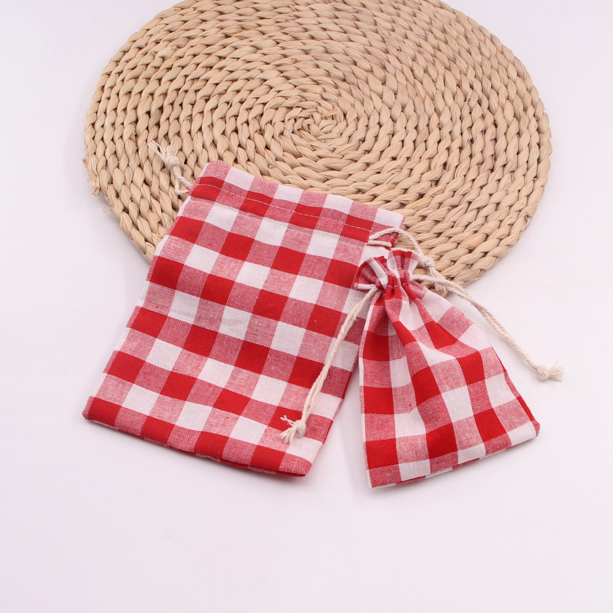 Red Plaid Cotton Drawstring Gift Bag ¨C Christmas Candy & Christmas Eve Treat Bag