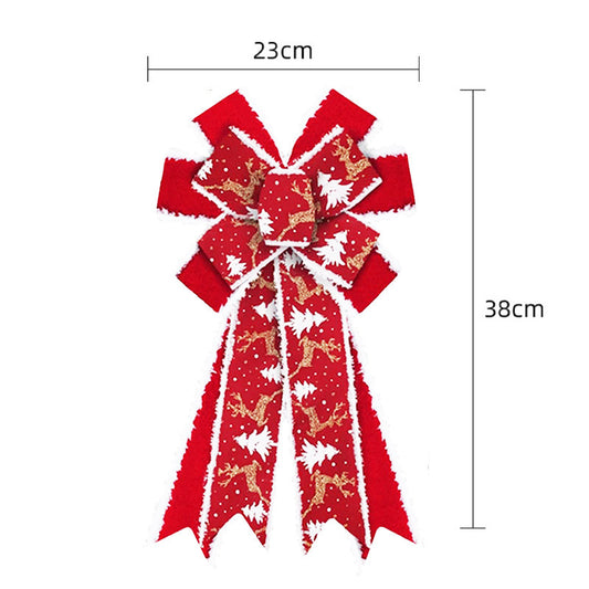 Christmas Party Accessory: Bow Ornament ¨C ??Faux-Linen Ribbon with Snowflake-Patterned Plush Edging (for Decor or Gifts)