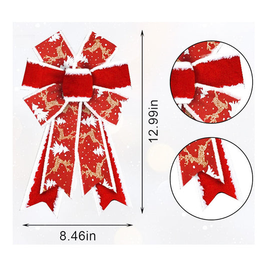 Christmas Party Accessory: Bow Ornament ¨C ??Faux-Linen Ribbon with Snowflake-Patterned Plush Edging (for Decor or Gifts)