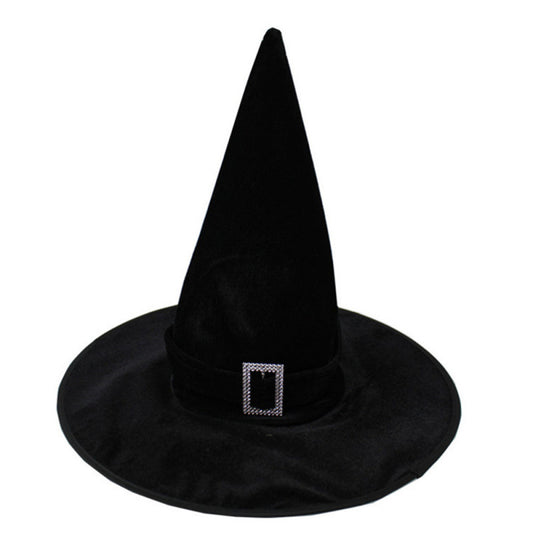 Halloween Party Hat ¨C Witch/Wizard Hat with Veil and Pumpkin Print (Black Pointed Hat)