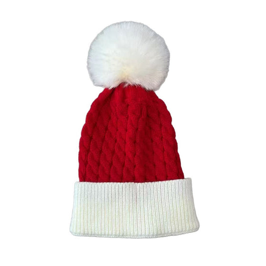 Christmas Big Pom-Pom Knitted Hat ¨C Red and Green Colorful Twisted Yarn Hat