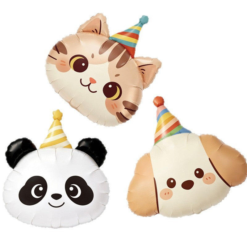 Cute cartoon birthday hat with animal-shaped aluminum foil balloon