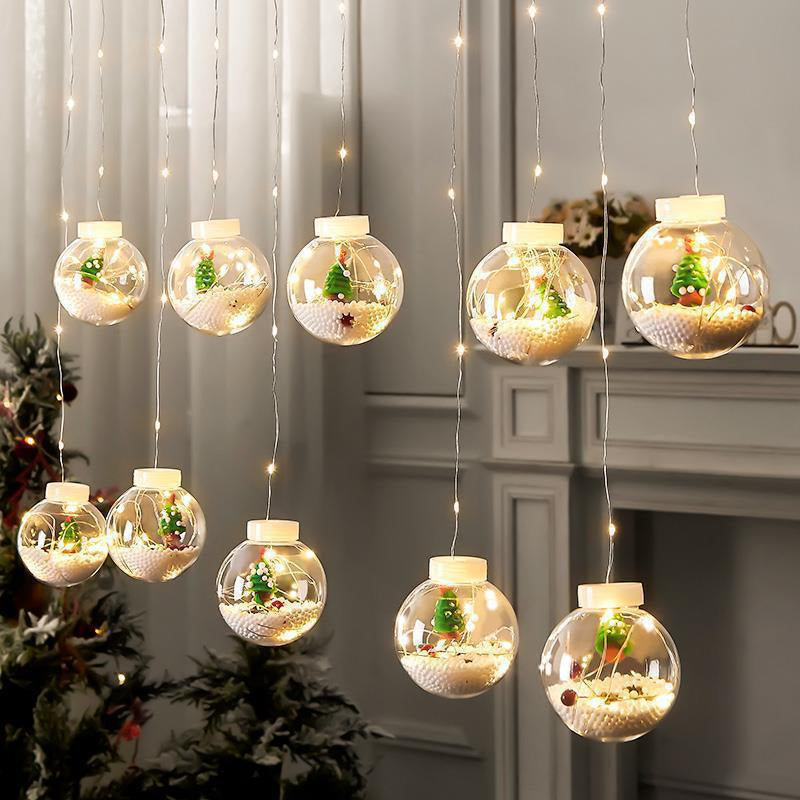 LED Curtain Lights ¨C Santa & Snowman Wishing Ball String Lights ¨C Festive Copper Wire Window Decorations