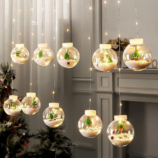LED Curtain Lights ¨C Santa & Snowman Wishing Ball String Lights ¨C Festive Copper Wire Window Decorations