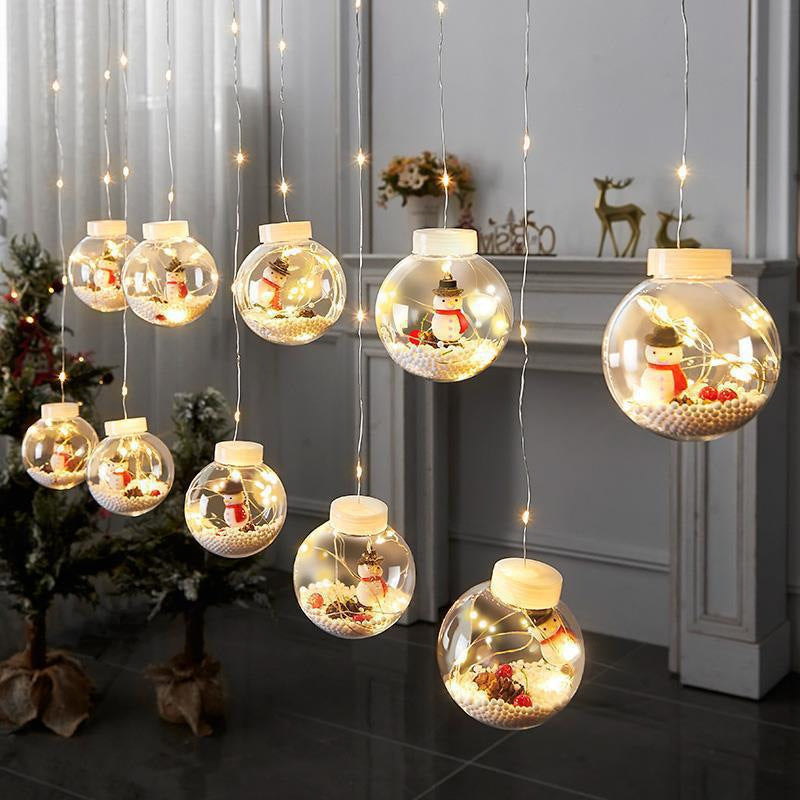 LED Curtain Lights ¨C Santa & Snowman Wishing Ball String Lights ¨C Festive Copper Wire Window Decorations