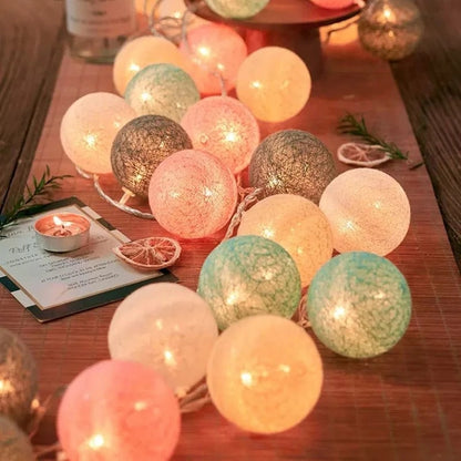 LED Cotton Ball String Lights ¨C Battery-Operated Decorative Lights for Christmas, Holidays, Room Decor, and Tents