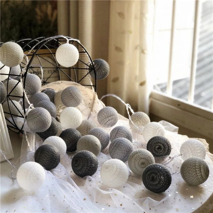 LED Cotton Ball String Lights ¨C Battery-Operated Decorative Lights for Christmas, Holidays, Room Decor, and Tents
