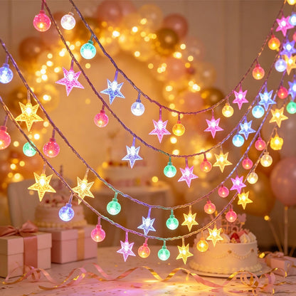Star-shaped spherical LED string lights ¨C colorful waterproof Christmas tree decorations and festive ambiance lighting