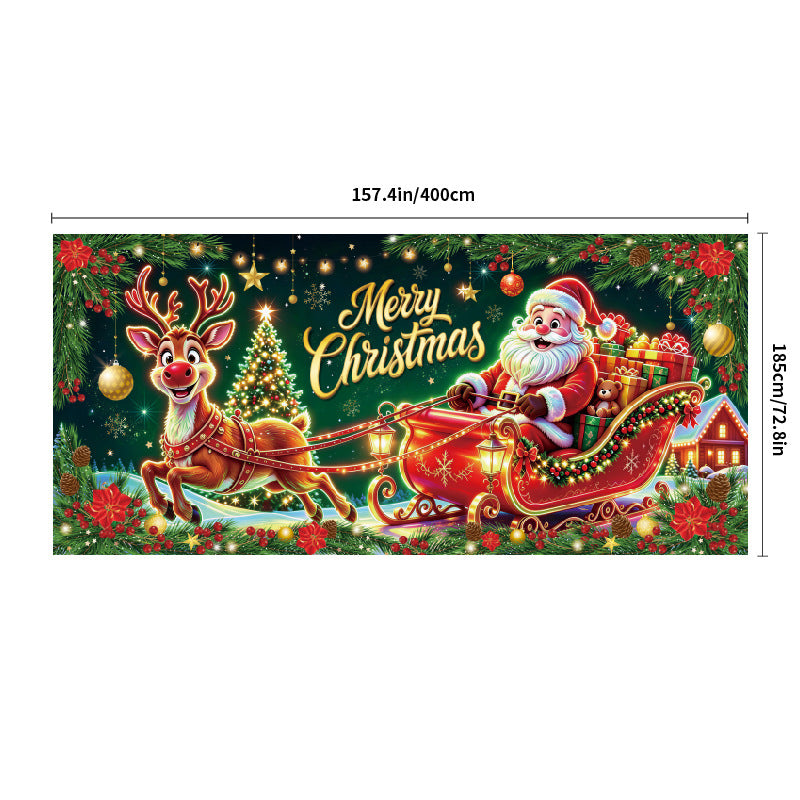 Christmas Garage Banner ¨C Santa Claus Holiday Atmosphere Wide-Format Decorative Background Fabric