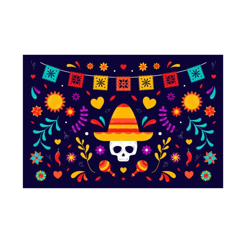 Background fabric with skull-themed party wall decor ¨C creates a spooky atmosphere