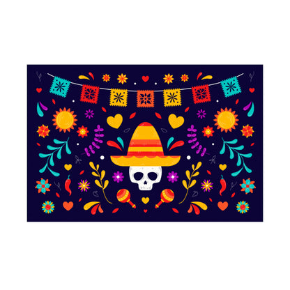 Background fabric with skull-themed party wall decor ¨C creates a spooky atmosphere