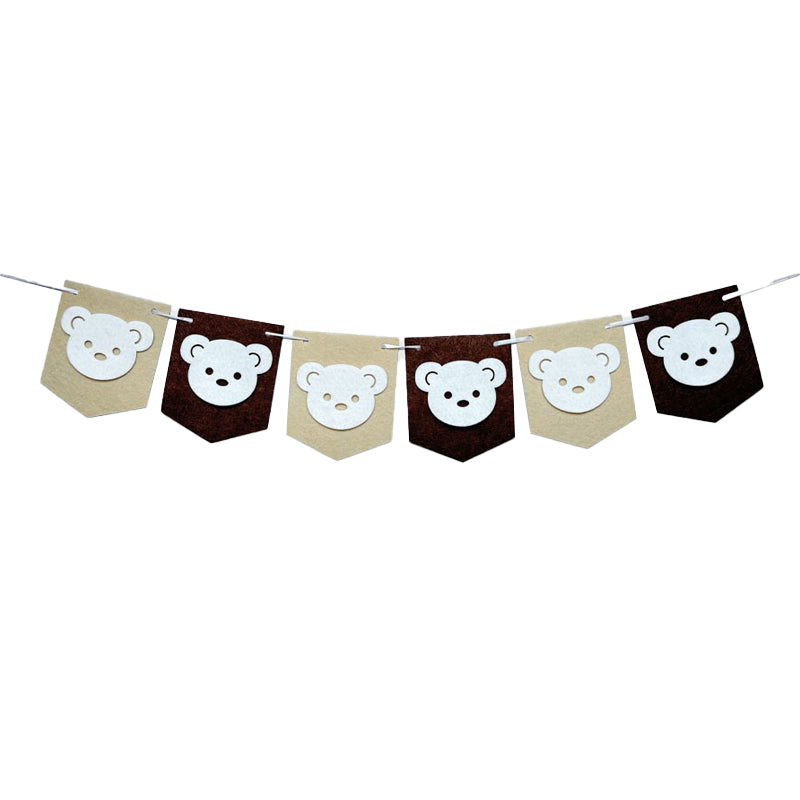 Banners, teddy bear birthday flags, decorative background wall, party floral arrangements