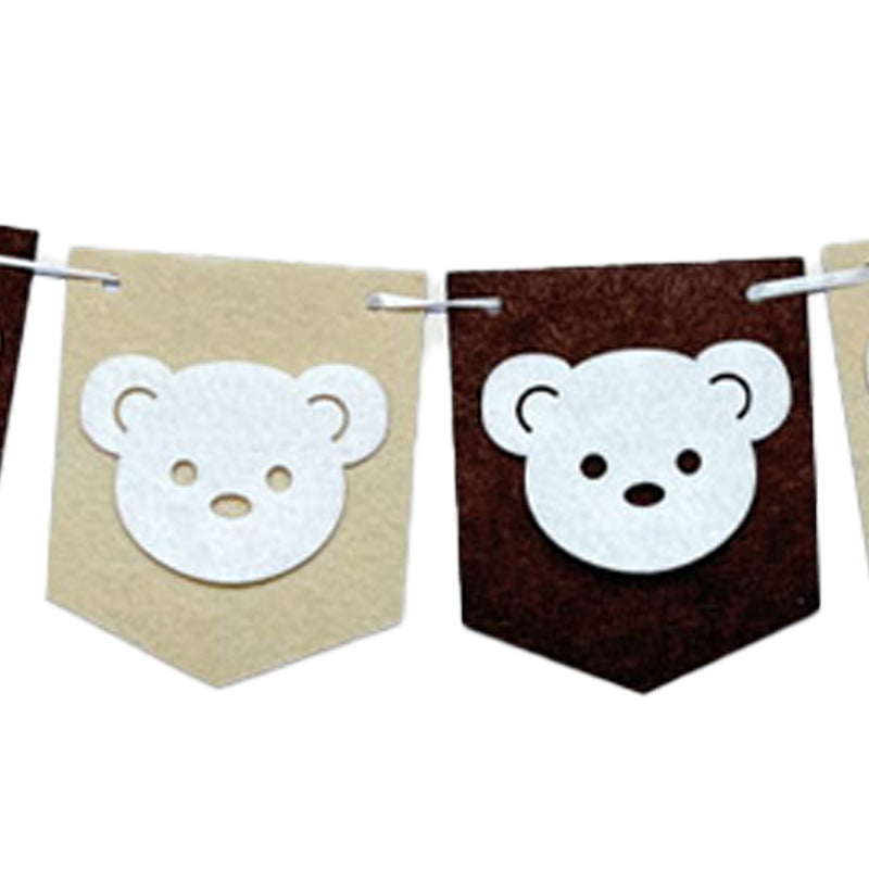 Banners, teddy bear birthday flags, decorative background wall, party floral arrangements