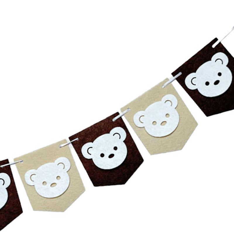 Banners, teddy bear birthday flags, decorative background wall, party floral arrangements