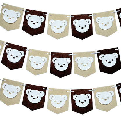 Banners, teddy bear birthday flags, decorative background wall, party floral arrangements