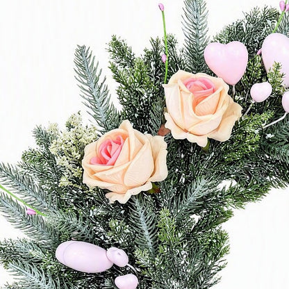 Pink garland; artificial champagne-colored roses