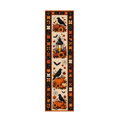 Halloween table flags and tablecloths; Halloween pumpkin-print table flags; festive party home decor table linens