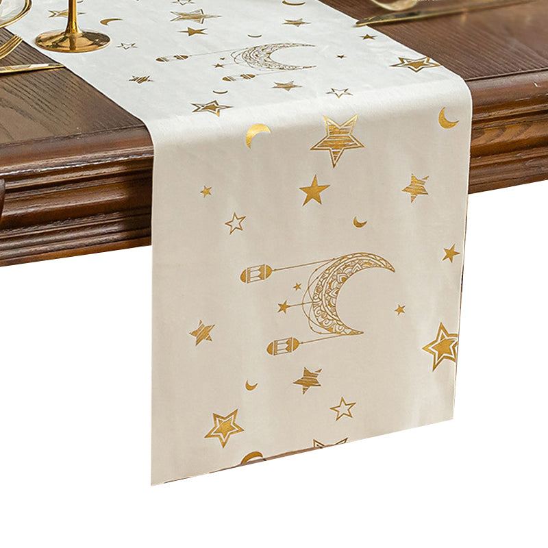 Atmospheric long decorative tablecloth ¨C velvet with gold foil embossing, ideal for party tables