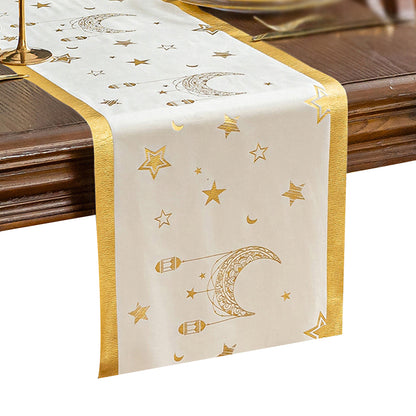 Atmospheric long decorative tablecloth ¨C velvet with gold foil embossing, ideal for party tables
