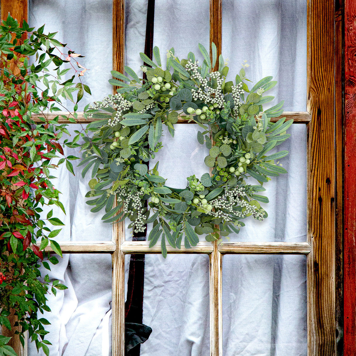 Artificial Berry and Eucalyptus Wreath ¨C Creative Faux Foliage Garland for Holiday Door Decor