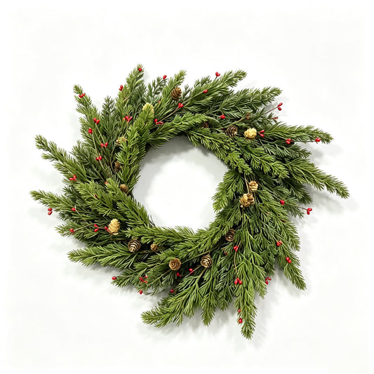 Christmas Wreath with Red Berries ¨C Artificial Pine Needle and Pine Cone Wreath for Window and Home Decor