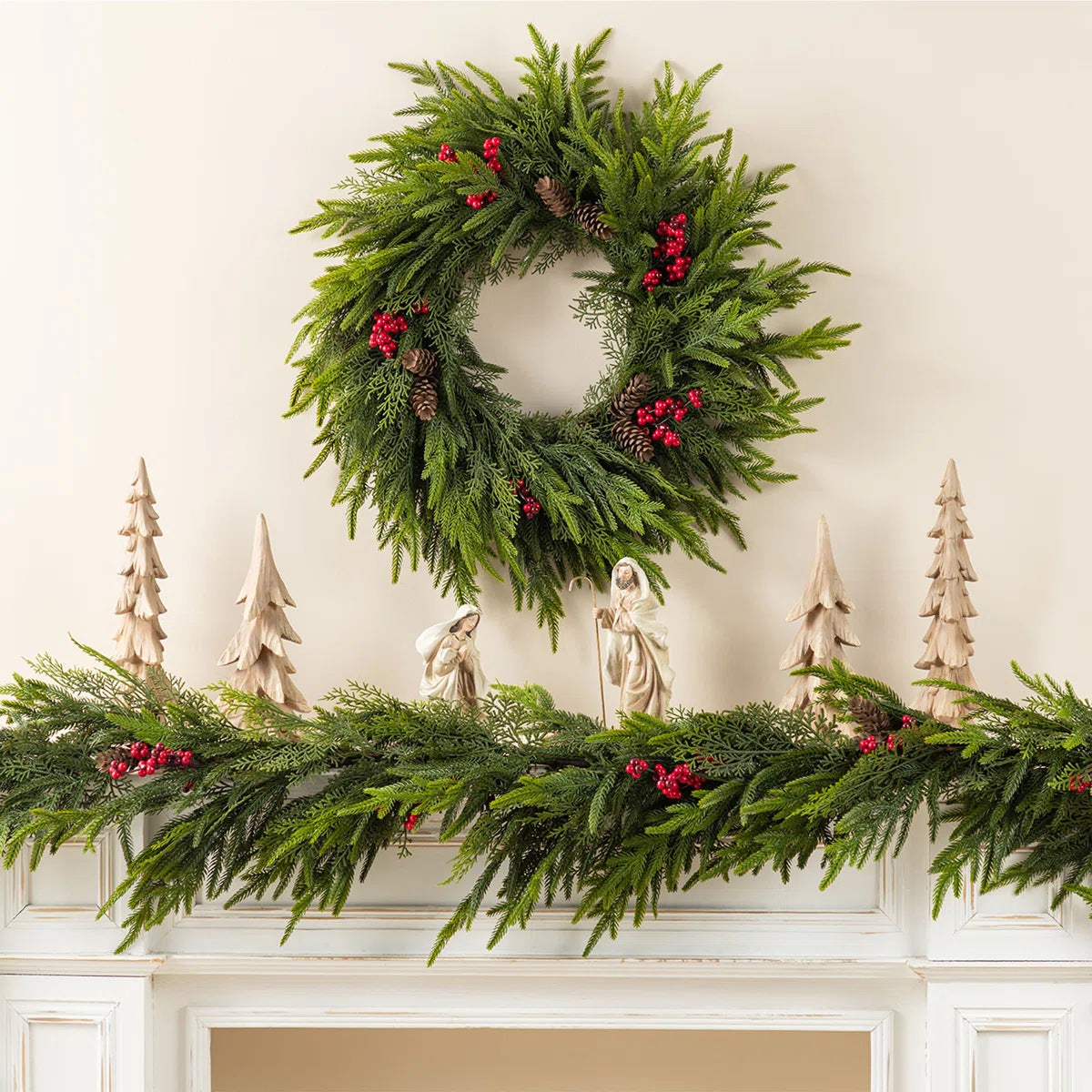 Artificial Christmas Pine Cone Wreath ¨C Front Door, Staircase, and Home Party Decoration