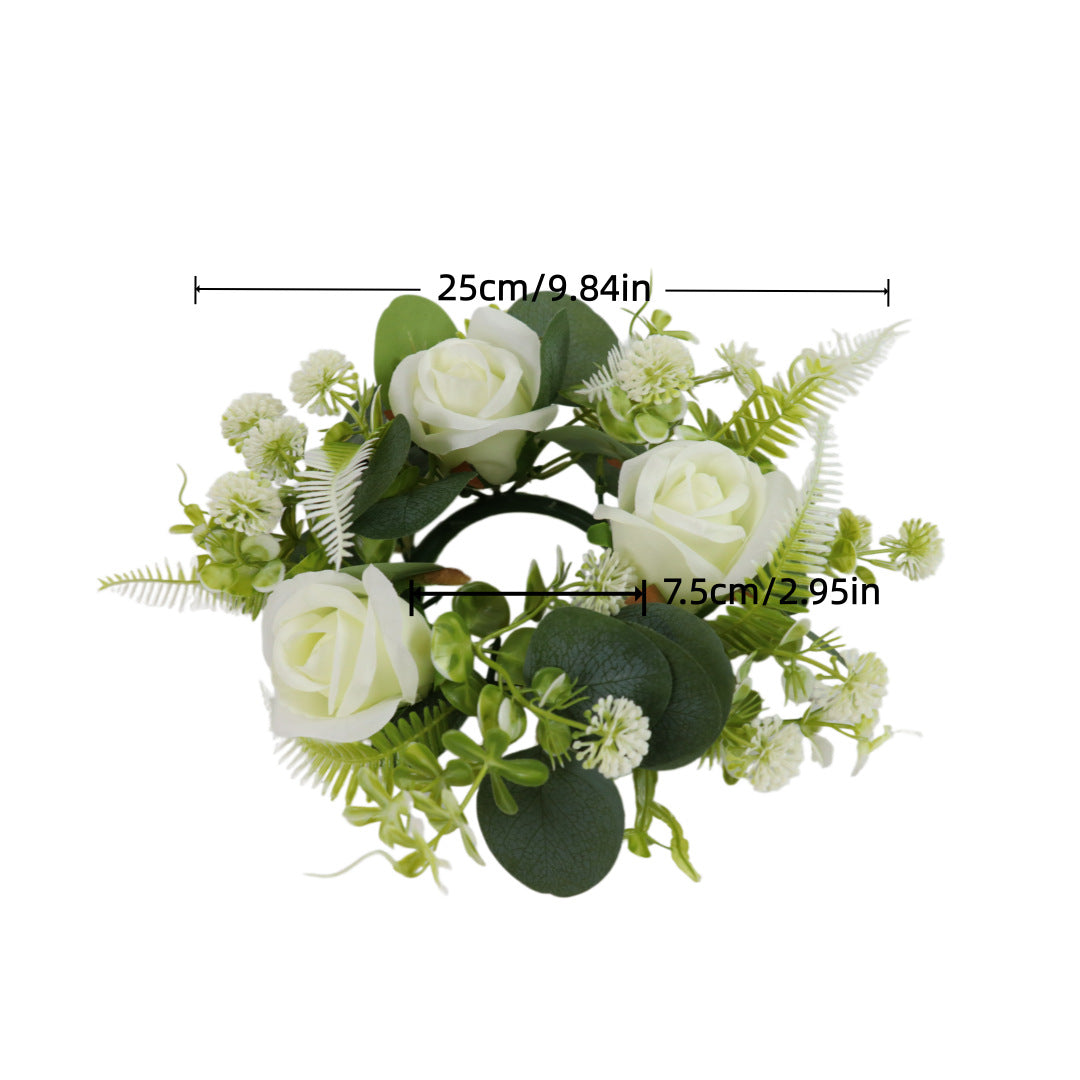 Western-style Artificial Eucalyptus and Rose Candle Wreath ¨C Tabletop Decor for Parties and Candle Holders