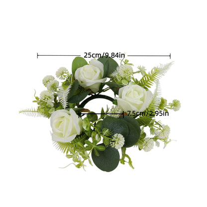 Western-style Artificial Eucalyptus and Rose Candle Wreath ¨C Tabletop Decor for Parties and Candle Holders