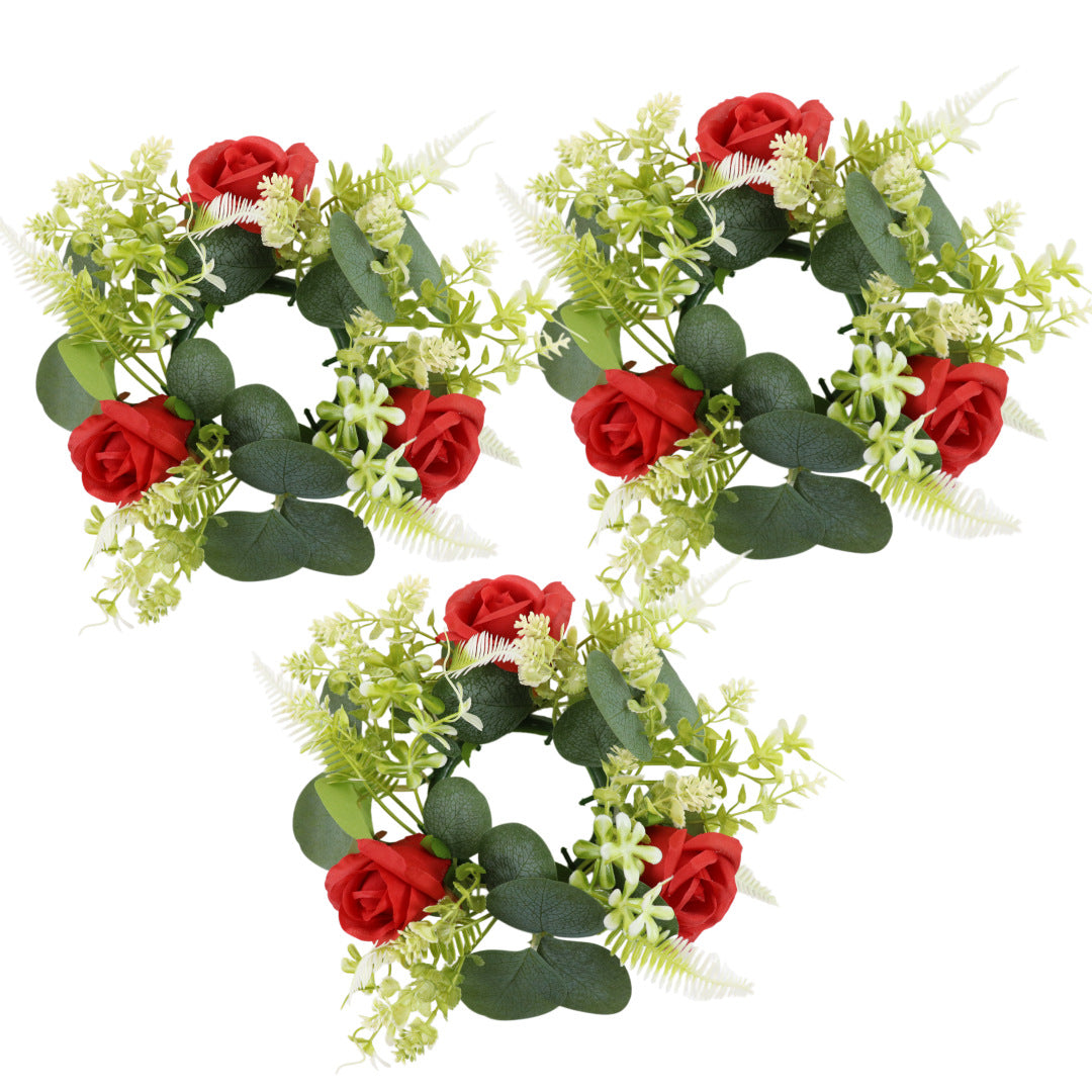 Western-style Artificial Eucalyptus and Rose Candle Wreath ¨C Tabletop Decor for Parties and Candle Holders