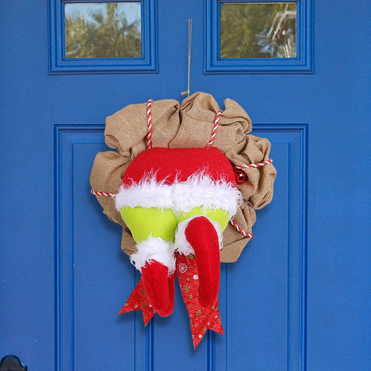 Christmas Elf Leg Burlap Wreath ¨C Holiday Decoration