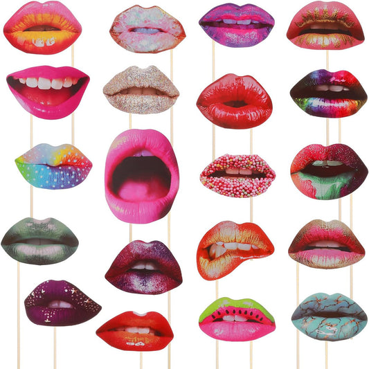 20-Piece Lip-Themed Photo Prop Set: Colorful, Quirky Designs for "Single Queen" Parties and Fun Selfies