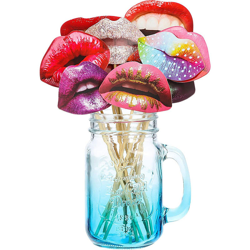 20-Piece Lip-Themed Photo Prop Set: Colorful, Quirky Designs for "Single Queen" Parties and Fun Selfies