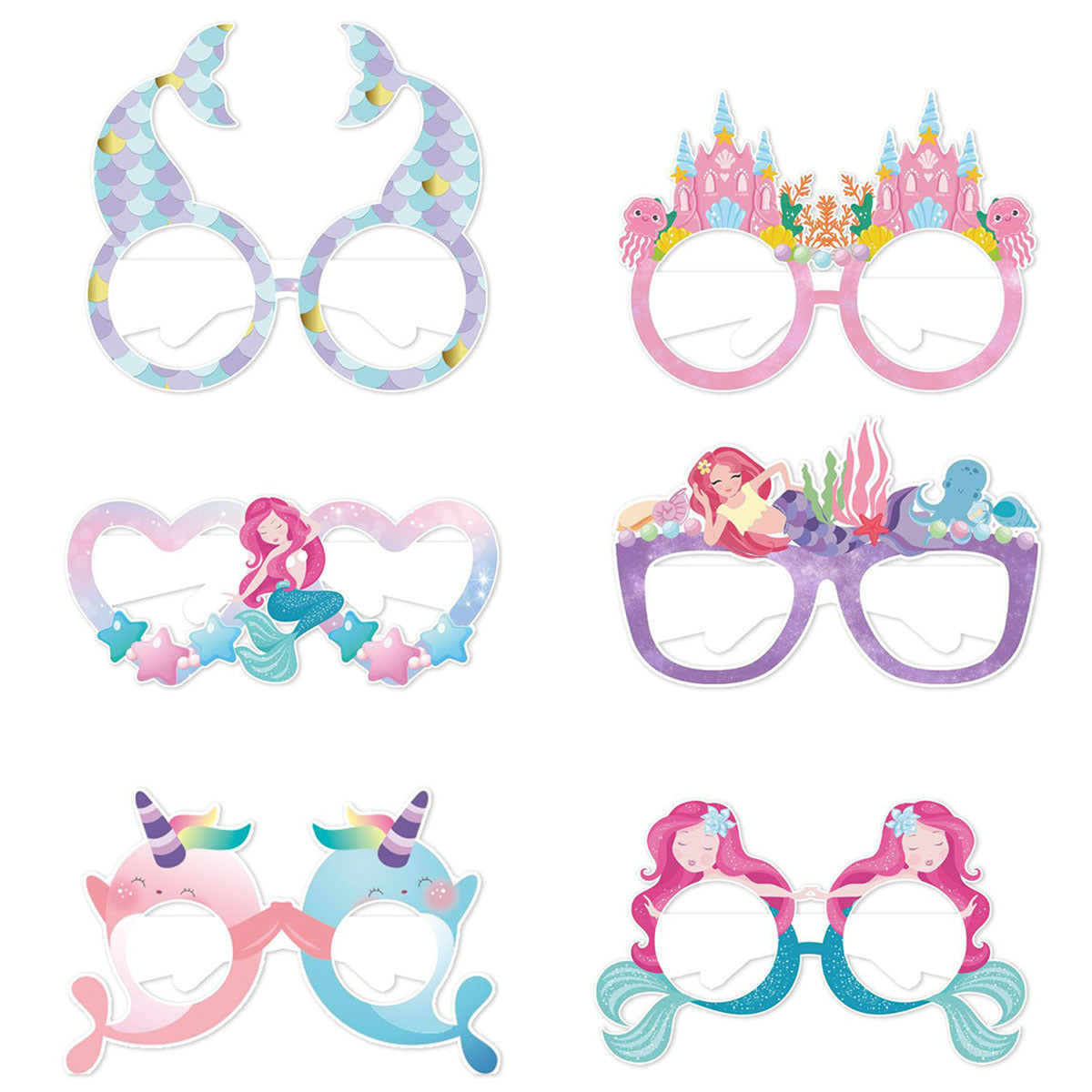 Mermaid-Themed Paper Glasses ¨C Summer Party Decorations & Photo Props for Kids