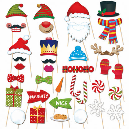 36-Piece Christmas-Themed Paper Photo Booth Prop Set ¨C Includes Santa Claus, Snowballs, and More (Handheld)