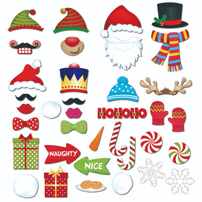 36-Piece Christmas-Themed Paper Photo Booth Prop Set ¨C Includes Santa Claus, Snowballs, and More (Handheld)