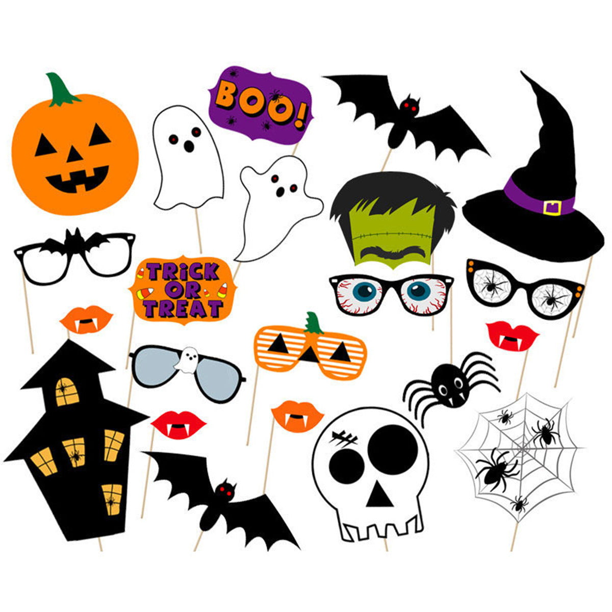 Halloween 22-Piece Photo Prop Set (Pumpkins, Ghosts, Haunted Houses, Bats)