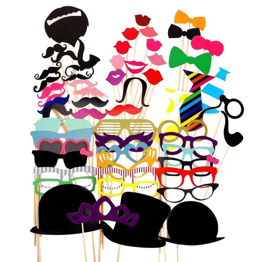 58-Piece Creative Wedding Photo Prop Set ¨C Fun Mustaches & Novelty Selfie Accessories