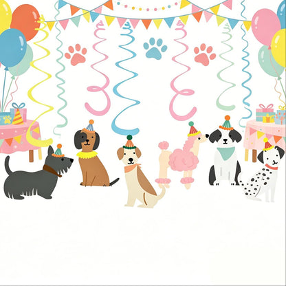 Dog Birthday Party Decorations: Macaron-Colored Spiral Hanging Swirls ¨C Pet-Themed Cartoon Dog Decor