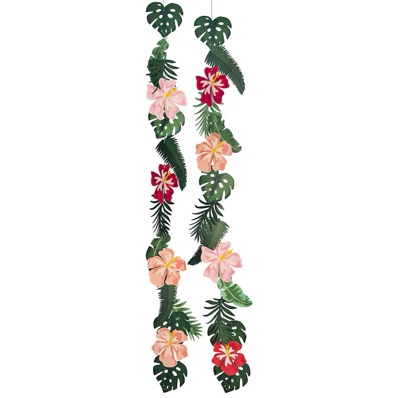 Hawaiian-Themed Double-Sided Monstera and Palm Leaf Bunting ¨C Mexican Fiesta Party Decoration Banner