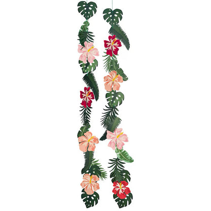 Hawaiian-Themed Double-Sided Monstera and Palm Leaf Bunting ¨C Mexican Fiesta Party Decoration Banner