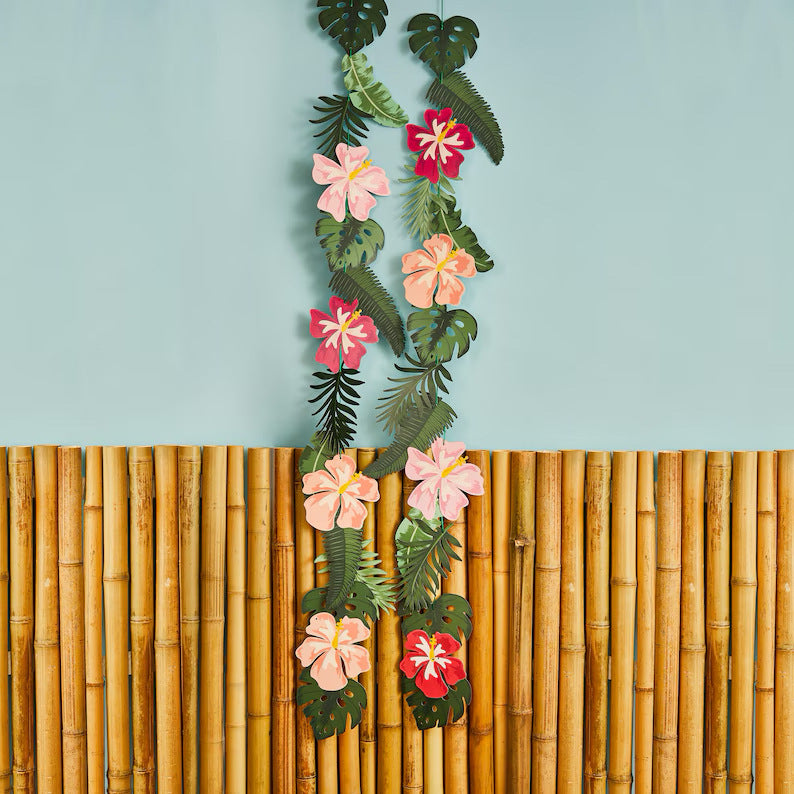 Hawaiian-Themed Double-Sided Monstera and Palm Leaf Bunting ¨C Mexican Fiesta Party Decoration Banner