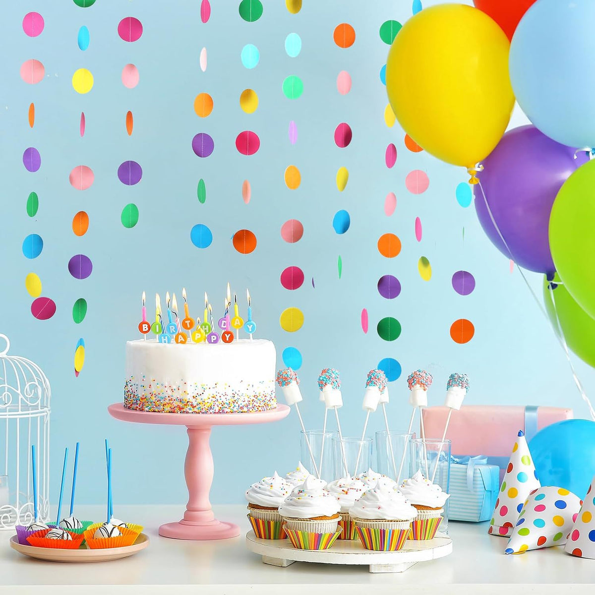 Circus-themed colorful paper circle garland (red and blue) ¨C hanging decoration for birthday party backdrops