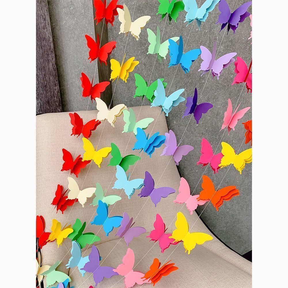 3D Butterfly Festive Decor ¨C Suitable for Living Rooms, Wedding Rooms, and Children's Day; Features Butterfly Garlands and Curtain Decorations