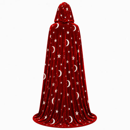 Star and Moon Print Gold Velvet Hooded Cape ¨C Matching Parent-Child Wizard/Magician Cloak for Halloween Cosplay